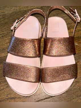 Melissa Kids Glitter Sandals in Pink and Rose Gold